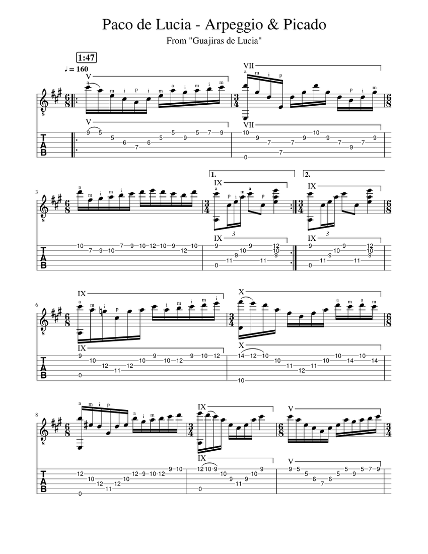 Paco de Lucia - Arpeggio & Picado Sheet music for Guitar
