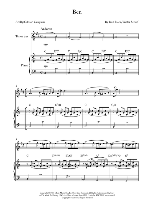 Ben (Arr. Gildson Cerqueira) - Michael Jackson (Tenor Sax and Piano)