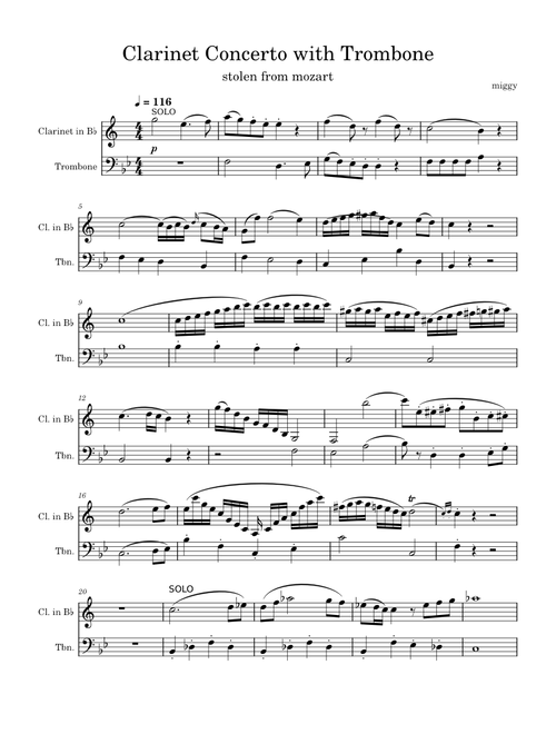 Clarinet Concerto in A major, K.622 – Wolfgang Amadeus Mozart Clarinet Concerto with Trombone