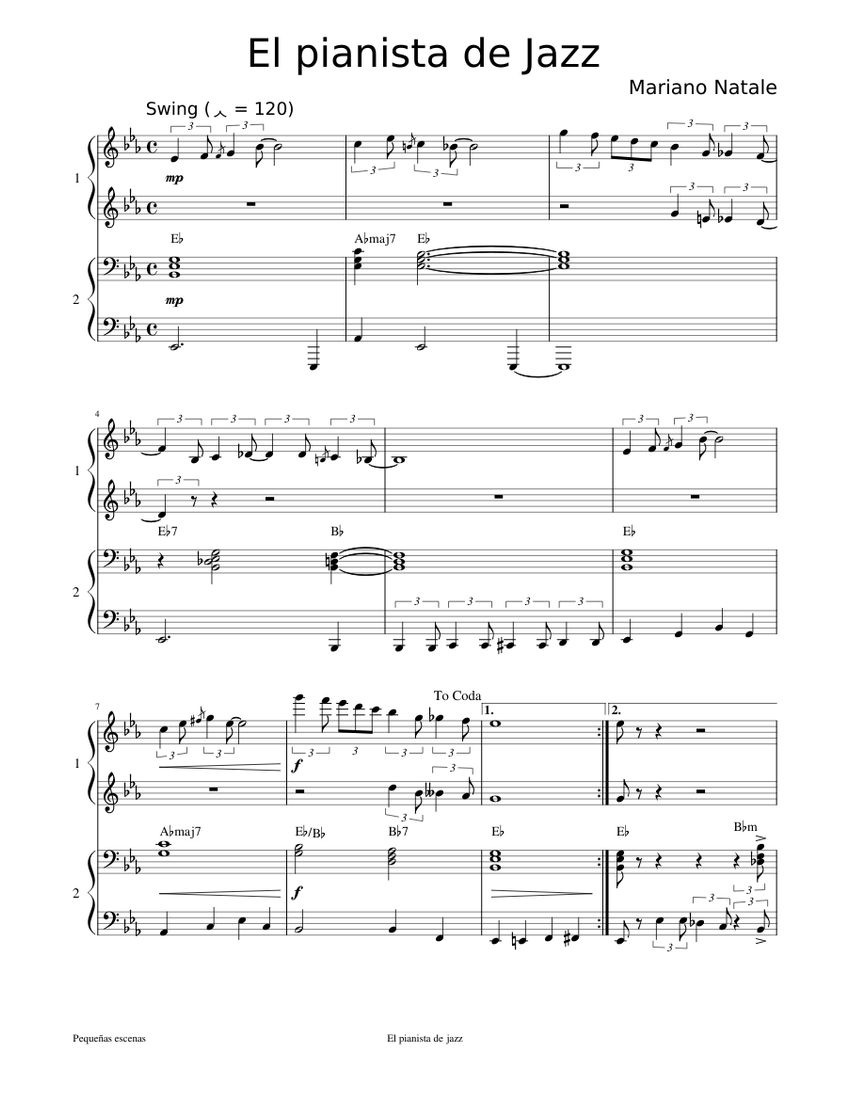 El pianista de jazz escenas para piano manos) Sheet music Piano (Piano Duo) | Musescore.com