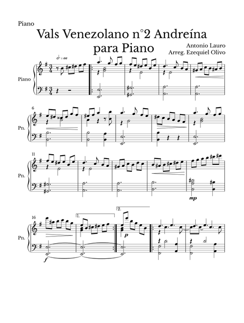 Vals Venezolano Nro2 "Andreína" (Arr. Ezequiel Olivo) - Antonio Lauro (Piano Solo)