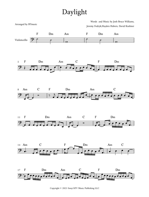 Daylight (Arr. BTmusic) - David Kushner (Cello Solo)