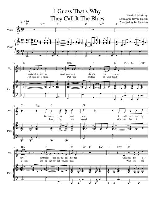 I Guess That's Why They Call It The Blues (Arr. Ian Meacom) - Elton John (Piano Vocal)