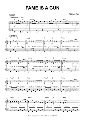 Fame is a Gun – Addison Rae Sheet Music with Chords for Piano (Solo ...