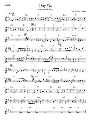 ゼロの使い魔: I Say Yes (Wedding version) Sheet Music for Piano