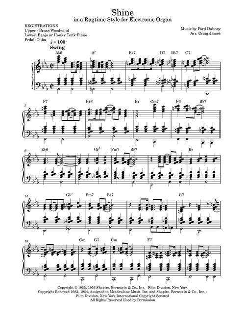 Shine (Arr. Arr Craig James) - Cecil Mack, Lew Brown, Ford Dabney (Organ)