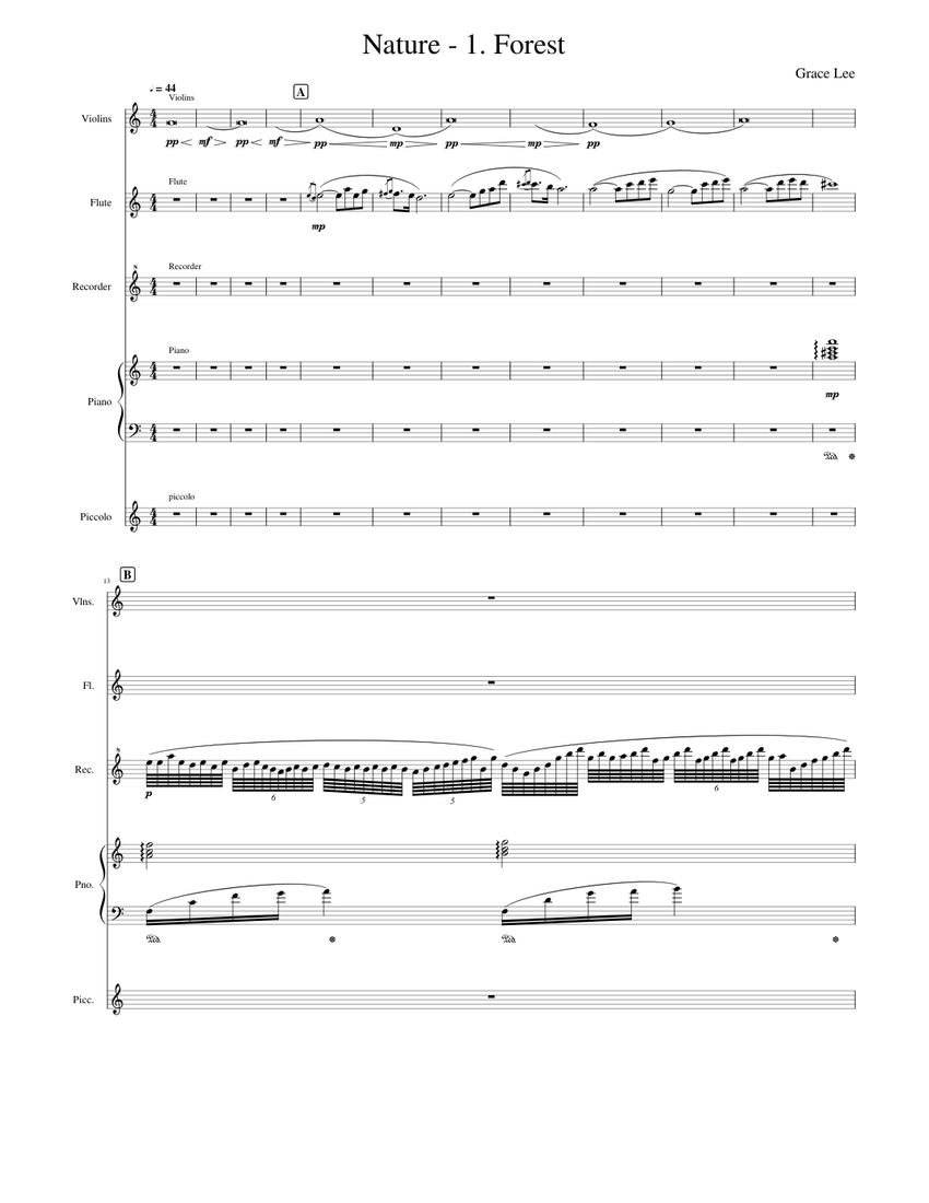 Nature 1 Forest Sheet Music For Piano Flute Piccolo Flute Strings