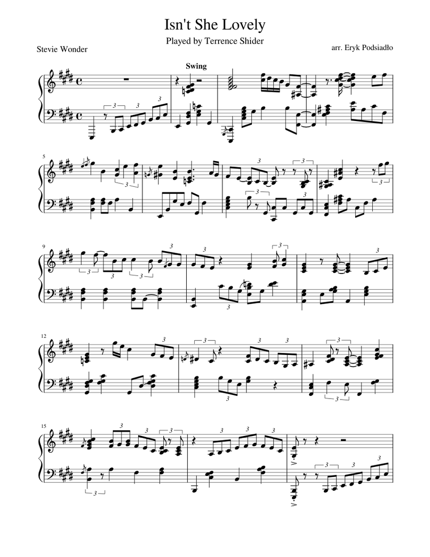 Isn't She Lovely Sheet Music for Piano (Solo) | MuseScore.com