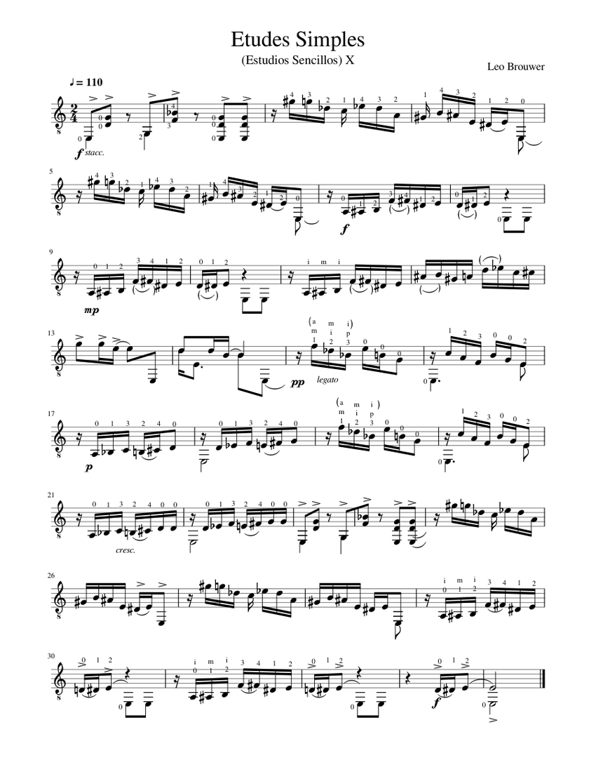 Estudios Sencillos Leo Brouwer X - nº10 Sheet Music for