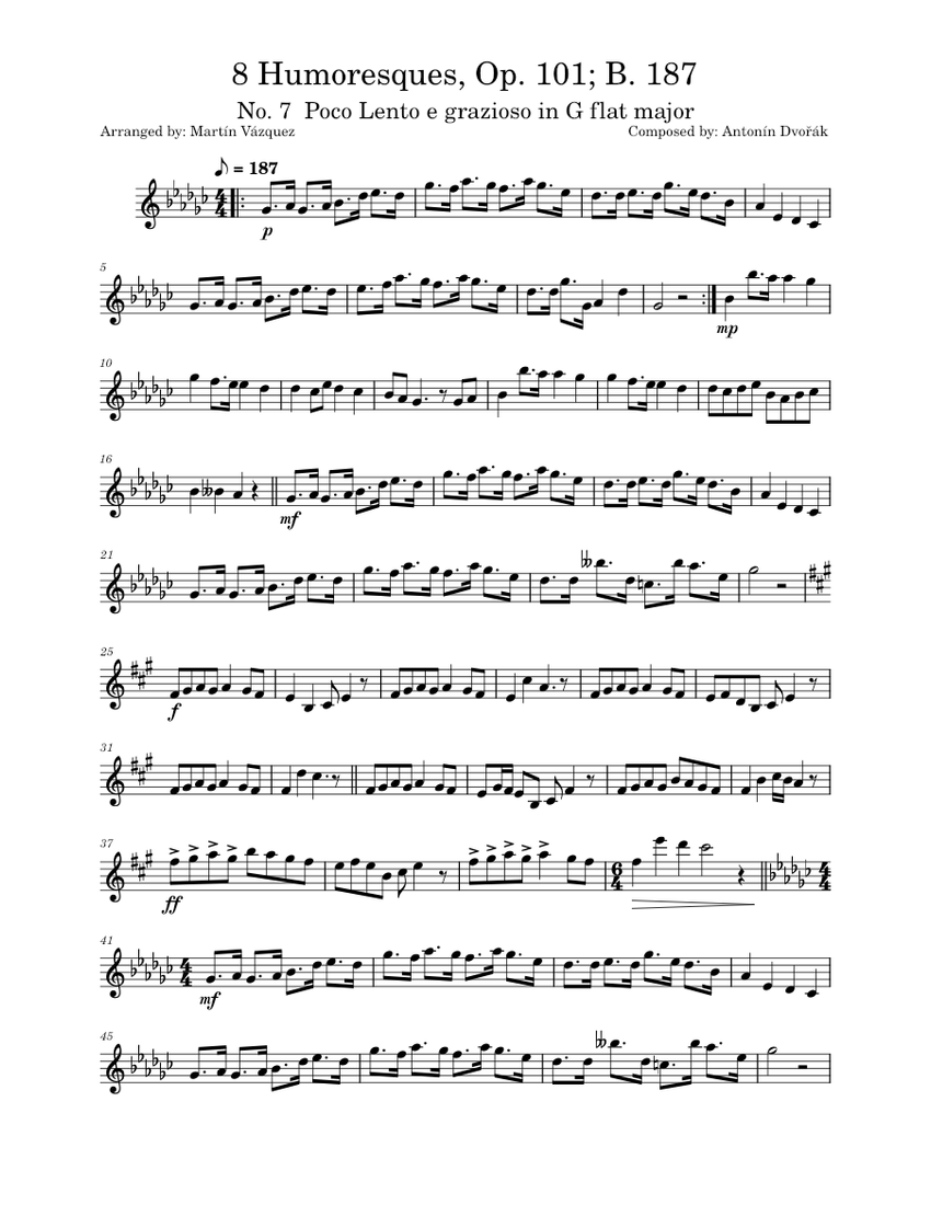 8 Humoresques, Op. 101; B. 187, No. 7 – Antonín Dvořák Sheet Music for ...