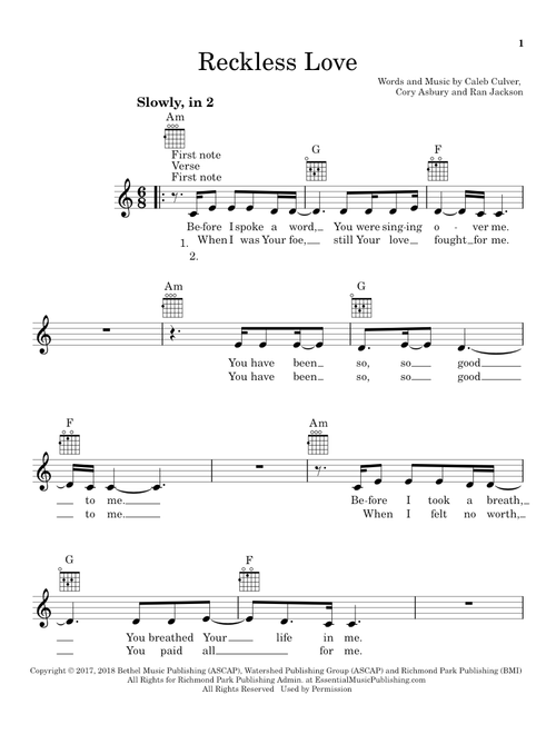 Reckless Love - Cory Asbury, Bethel Music (Ukulele)