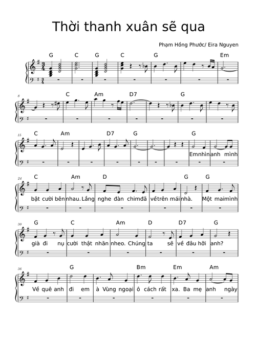 Thời thanh xuân sẽ qua – Phạm Hồng Phước Thời thanh xuân sẽ qua – Phạm Hồng Phước | Piano sheet (G Major)
