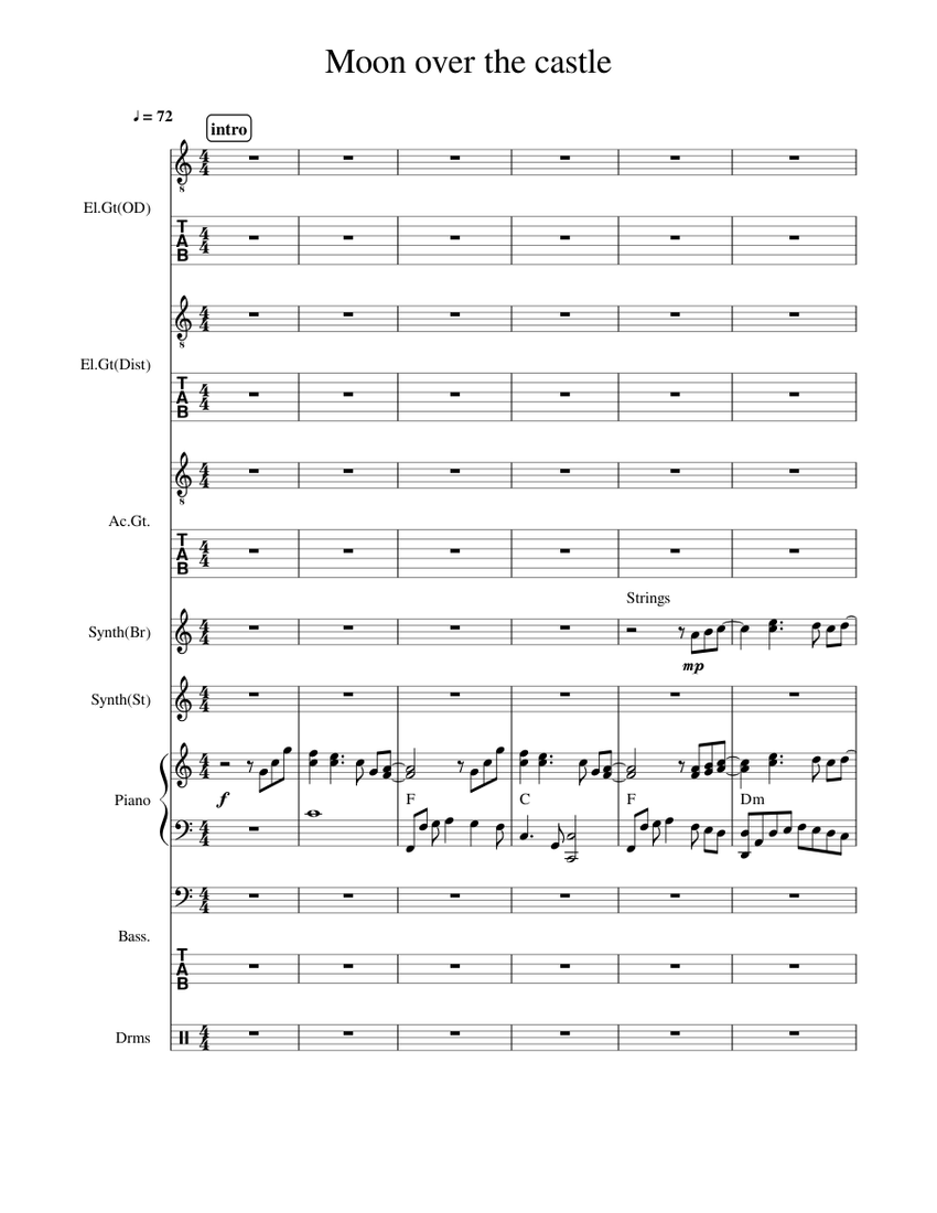 Moon over the castle Sheet Music and Tab with Chords for Piano