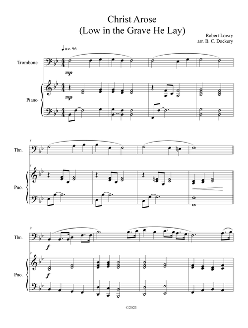 Christ Arose (Low in the Grave He Lay) for Trombone Solo with Piano Accompaniment (Arr. B. C. Dockery) - Robert Lowry (Trombone and Piano)