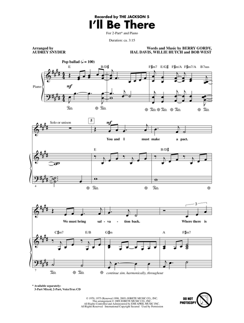 I'll Be There (arr. Audrey Snyder) - The Jackson 5 (Choral, 2-Part)