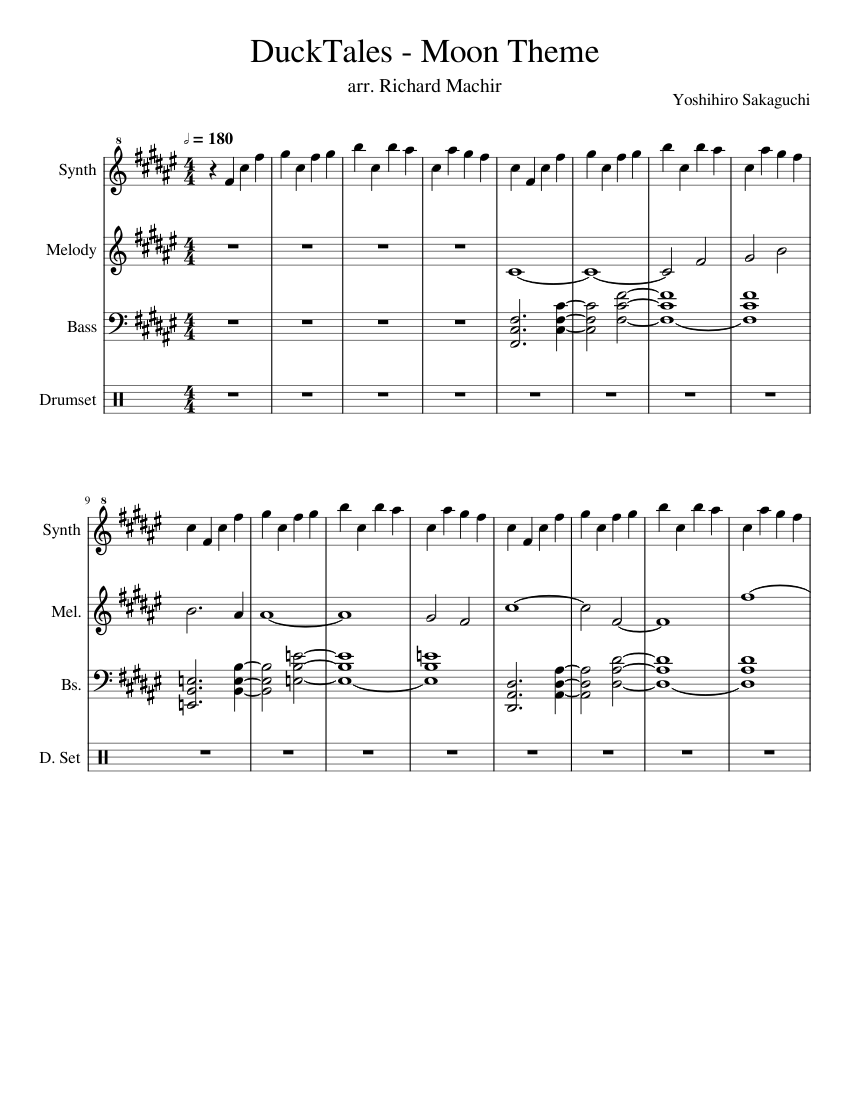 DuckTales Moon Theme Sheet music for Piano, Drum group (Mixed Quartet