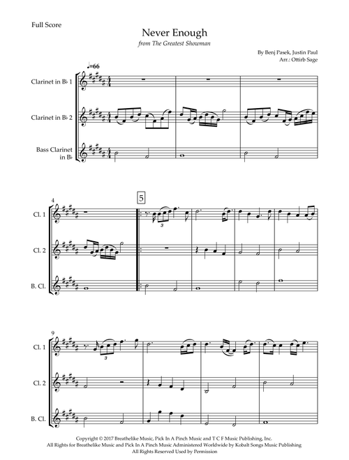 Never Enough (Arr. Ottirb Sage) - The Greatest Showman Ensemble (Woodwind Ensemble)