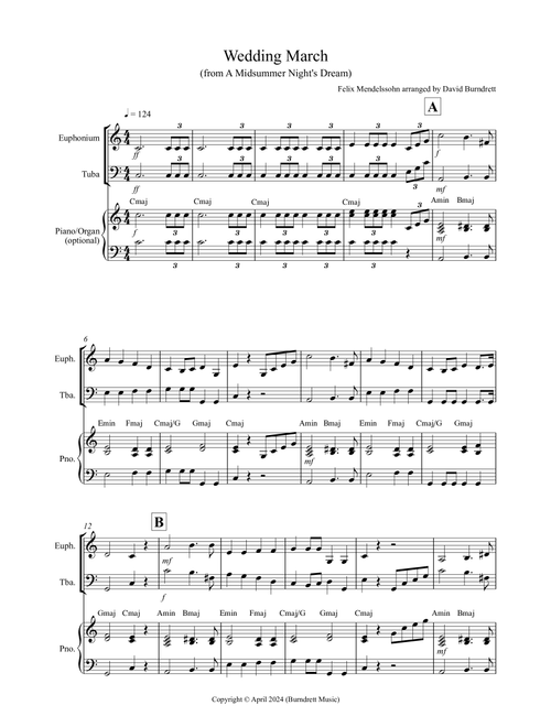 Wedding March (from A Midsummer Night's Dream) for Euphonium and Tuba Duet (Arr. David Burndrett) - Felix Mendelssohn (Instrumental Duet)