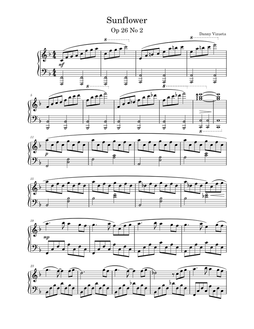 Sunflower Sheet Music For Piano Solo 