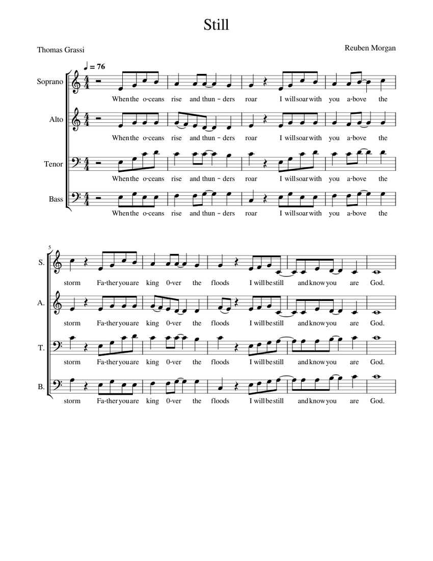 Still Musical Notes Still SATB Sheet Music for Soprano, Alto, Tenor, Bass voice (Choral ...