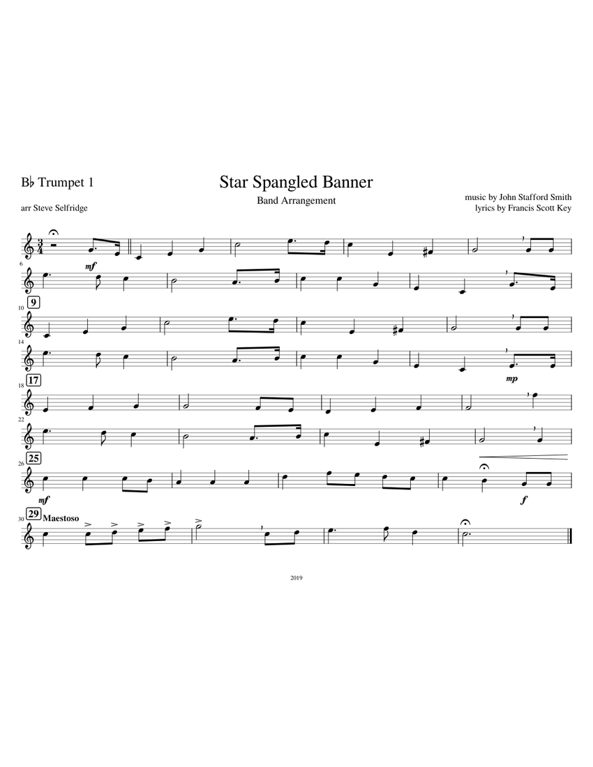 Star Spangled Banner Flip FolderTrumpet 1 Sheet Music for Trumpet in b