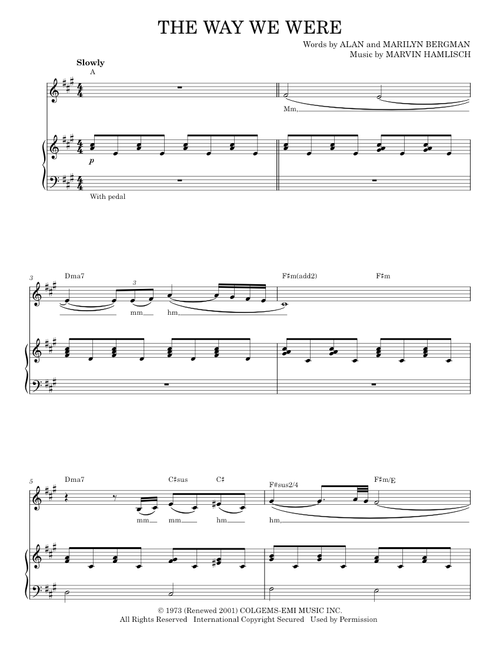 The way we were - Barbra Streisand (Piano Vocal)