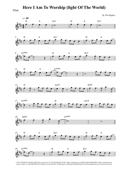 Here I Am To Worship (light Of The World) (Arr. Wesley S. SIlva) - Phillips, Craig & Dean (Flute Solo)
