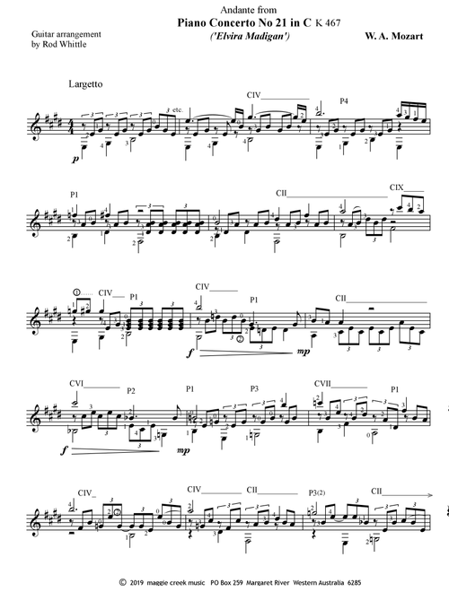 Andante from Piano Concerto No. 21 in C (Elvira Madigan) (Arr. Rod Whittle) - W. A. Mozart (Solo Guitar)