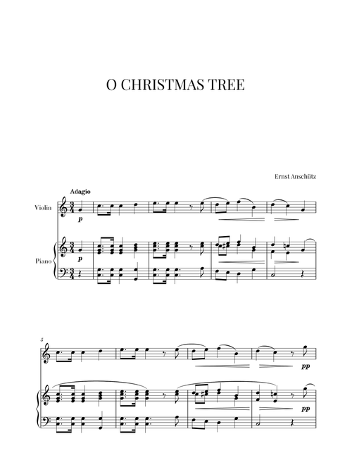 Mon Beau Sapin for Violin and Piano (Arr. Cadenza Editions) - Ernst Anschütz (Instrumental Duet and Piano)