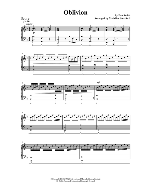 Oblivion (Arr. Madeline J Stratford) - Bastille (Piano Vocal)
