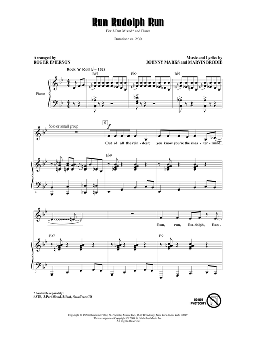 Run Rudolph Run (Arr. Roger Emerson) - Chuck Berry (Choral, 3-Part Mixed)