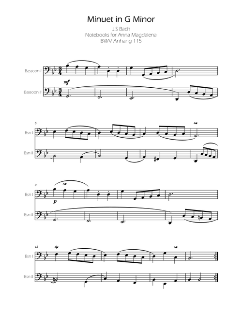 Minuet in G minor BWV Anh. 115 - Bach - Bassoon Duet (Arr. Ygor Nunes) - Johann Sebastian Bach (Instrumental Duet)