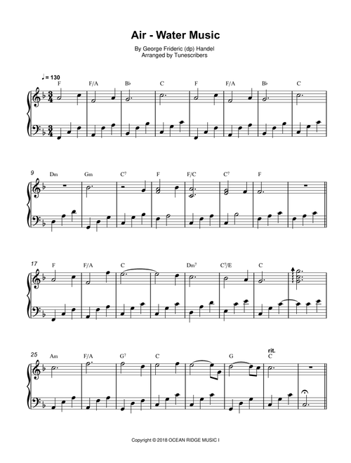 Air - Water Music (Arr. Tunescribers) - George Frideric (Dp) Handel (Piano Solo)