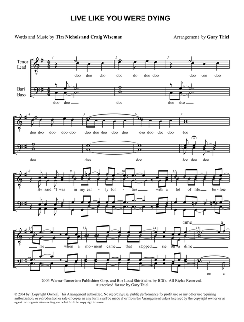 Live Like You Were Dying (Arr. Gary Thiel) - Tim McGraw (Choral, TTBB)