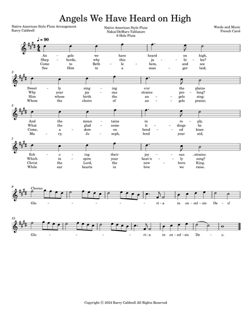 Angles We Have Heard On High for Native American Style Flute (Arr. Barry Caldwell) - French Christmas Carol (Flute Solo)