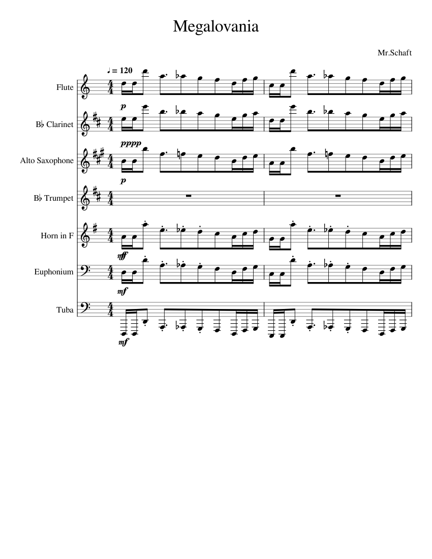 Megalovania full ensemble Sheet music for Euphonium, Tuba, Flute
