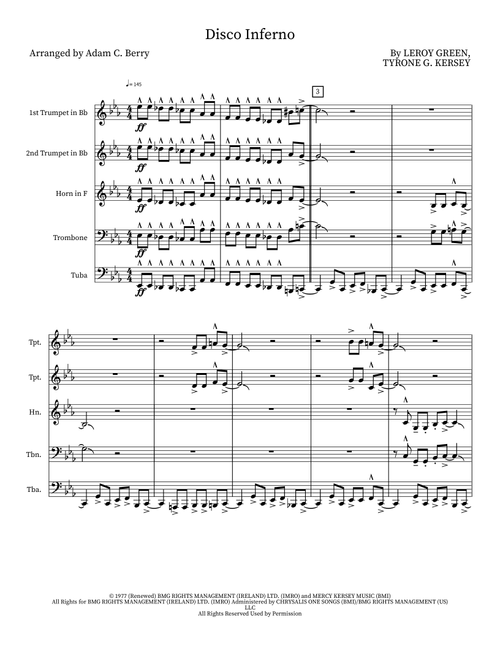 Disco Inferno (Arr. Adam C. Berry) - Leroy Green, Tyrone G. Kersey (Small Ensemble)