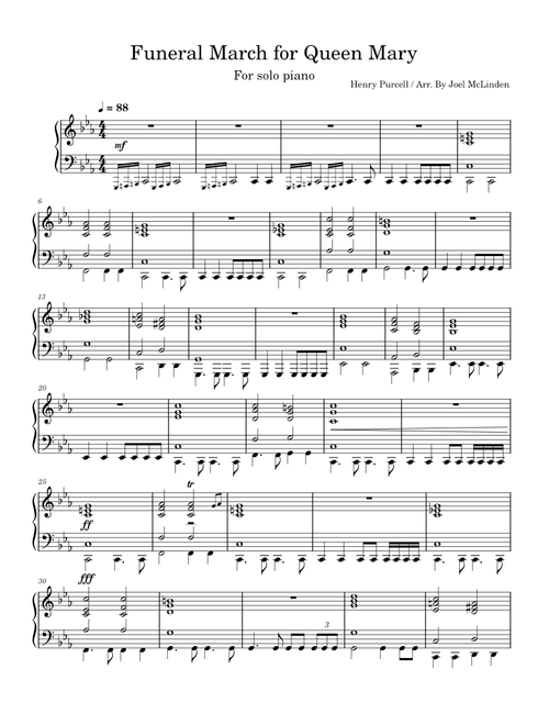 Music for the Funeral of Queen Mary, Z.860 – Henry Purcell Henry Purcell Funeral March for Queen Mary - Solo Piano