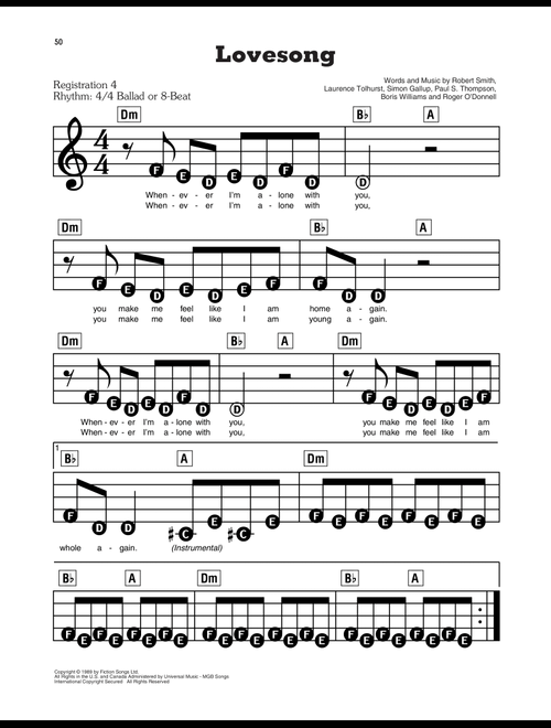 Lovesong - Adele, The Cure (E-Z Play Today)