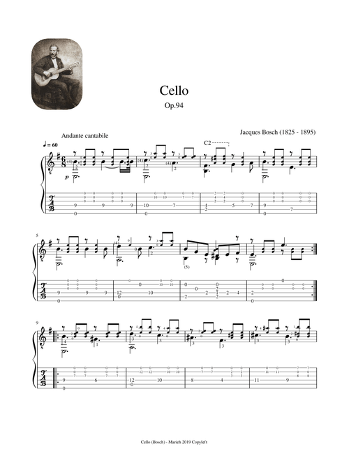 Cello Op.94 - Jacques Bosch (1825 - 1895) - Tablature