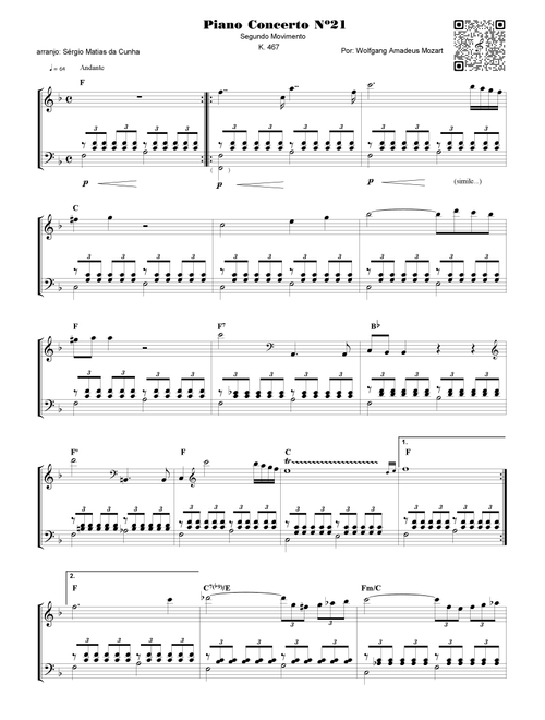 Piano concerto No. 21 - Segundo Movimento - K. 467 (Arr. Sérgio Matias da Cunha) - Wolfgang Amadeus Mozart (Piano Solo)