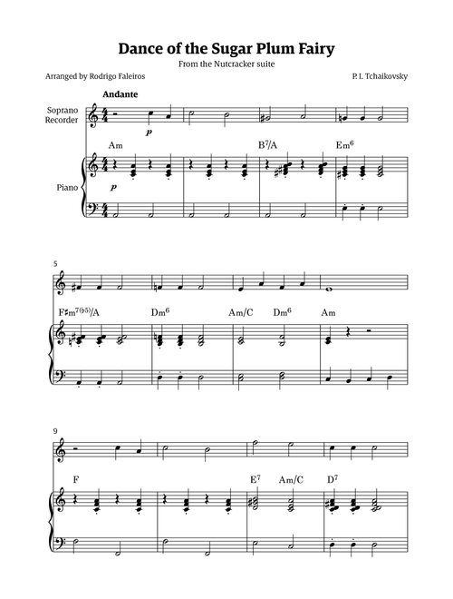 Sugar Plum Fairy theme (Arr. Rodrigo Faleiros) - Tchaikovsky (Recorder Solo)