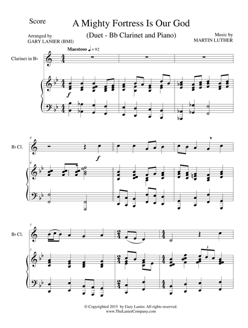 A MIGHTY FORTRESS IS OUR GOD (Duet – Bb Clarinet and Piano/Score and Parts) (Arr. Gary Lanier) - Martin Luther (Clarinet and Piano)