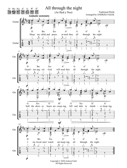 Ar Hyd y Nos (All Through The Night) (Arr. Andrzej Falek) (Guitar Tab)