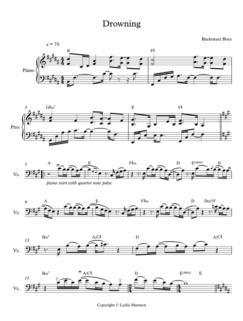 Drowning (Arr. Lydia Marmen) - Backstreet Boys (Cello and Piano)