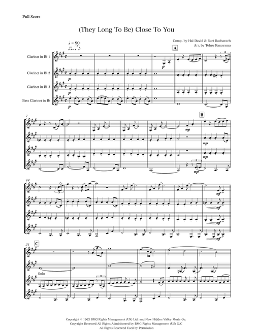 (They Long To Be) Close To You (Arr. Tohru Kanayama) - The Carpenters (Woodwind Ensemble)