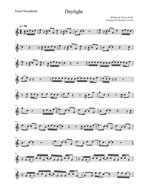 Daylight (Arr. Zac Corbett) - Taylor Swift (Tenor Sax Solo)