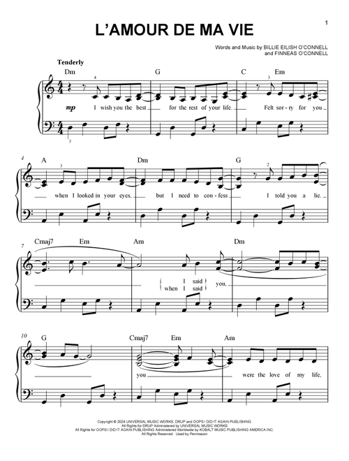 L'AMOUR DE MA VIE - Billie Eilish (Easy Piano)
