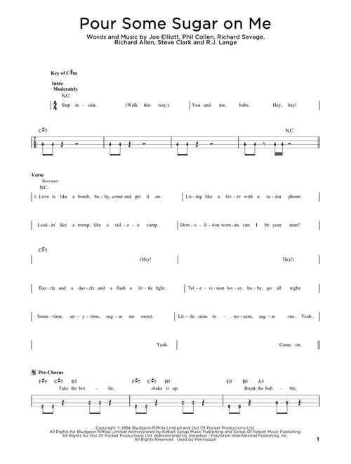 Pour Some Sugar On Me - Def Leppard (Easy Bass Tab)