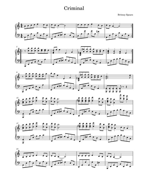 Criminal (Arr. Britney Spears) (Piano Solo)